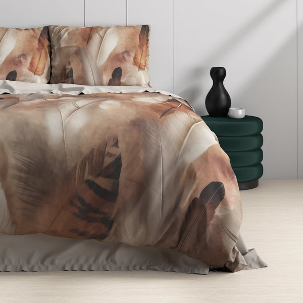 100% Cotton Sateen Duvet Cover Set Feathura | Taupe | Single - 140cm (W) x 220cm (L) - The Bedding & Blankets Store