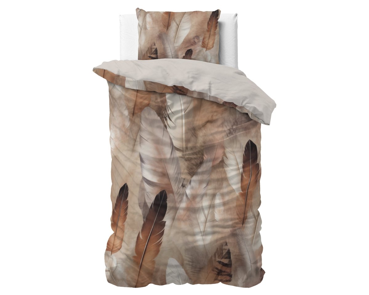 100% Cotton Sateen Duvet Cover Set Feathura | Taupe | Single - 140cm (W) x 220cm (L) - The Bedding & Blankets Store