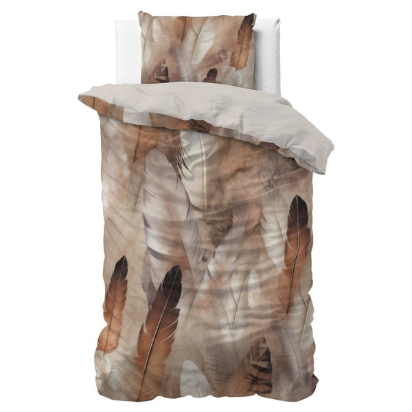 100% Cotton Sateen Duvet Cover Set Feathura | Taupe | Single - 140cm (W) x 220cm (L) - The Bedding & Blankets Store