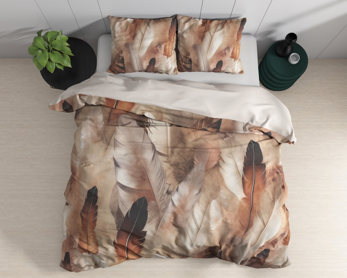 100% Cotton Sateen Duvet Cover Set Feathura | Taupe | Single - 140cm (W) x 220cm (L) - The Bedding & Blankets Store