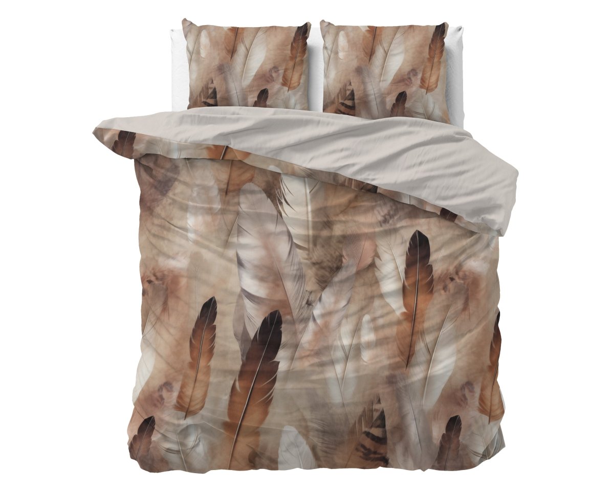 100% Cotton Sateen Duvet Cover Set Feathura | Taupe | Single - 140cm (W) x 220cm (L) - The Bedding & Blankets Store