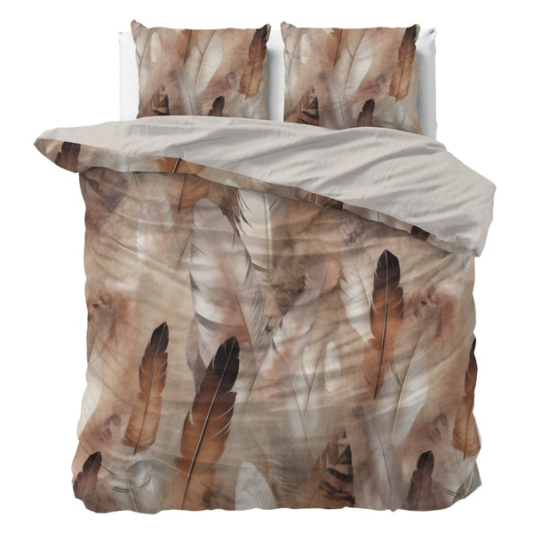 100% Cotton Sateen Duvet Cover Set Feathura | Taupe | Single - 140cm (W) x 220cm (L) - The Bedding & Blankets Store