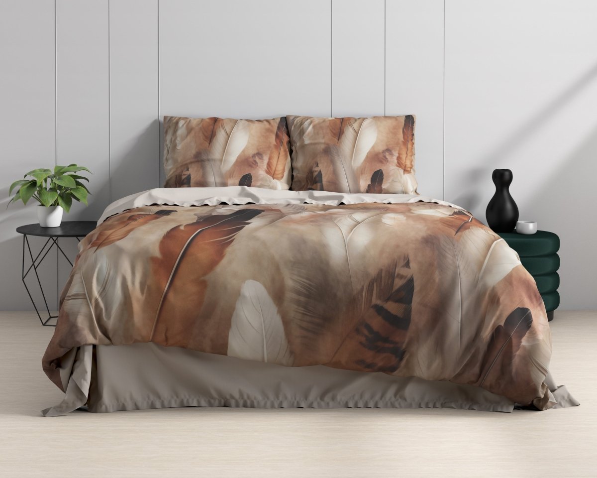 100% Cotton Sateen Duvet Cover Set Feathura | Taupe | Single - 140cm (W) x 220cm (L) - The Bedding & Blankets Store