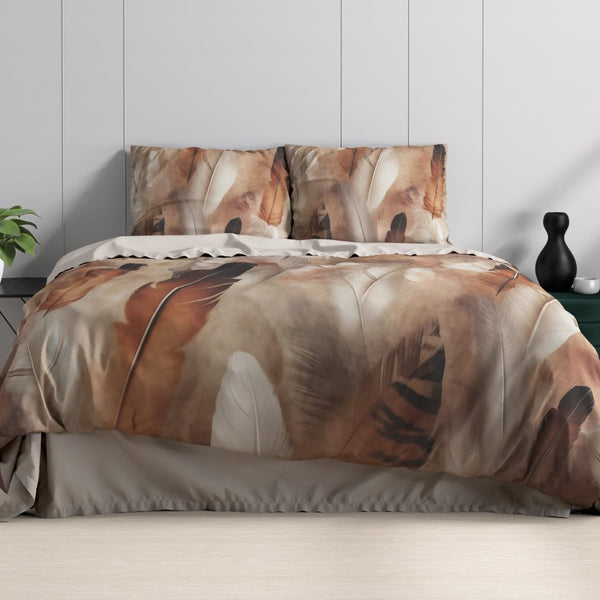 100% Cotton Sateen Duvet Cover Set Feathura | Taupe | Single - 140cm (W) x 220cm (L) - The Bedding & Blankets Store
