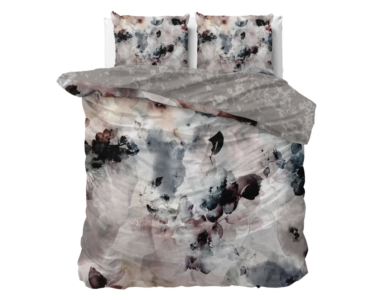 100% Cotton Sateen Duvet Cover Set Floral | Grey | Single - 140cm (W) x 220cm (L) - The Bedding & Blankets Store
