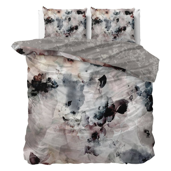 100% Cotton Sateen Duvet Cover Set Floral | Grey | Single - 140cm (W) x 220cm (L) - The Bedding & Blankets Store