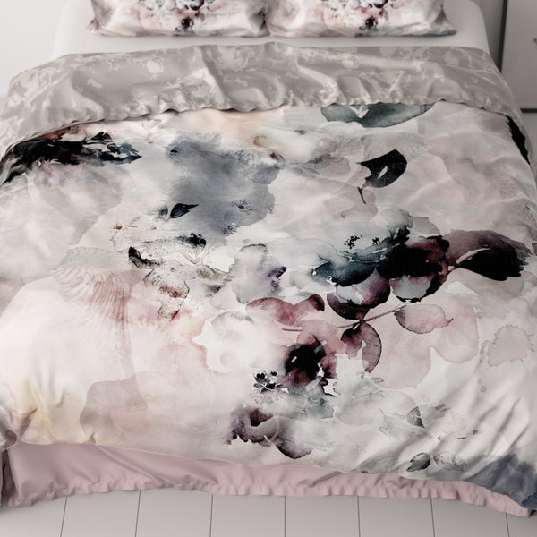 100% Cotton Sateen Duvet Cover Set Floral | Grey | Single - 140cm (W) x 220cm (L) - The Bedding & Blankets Store