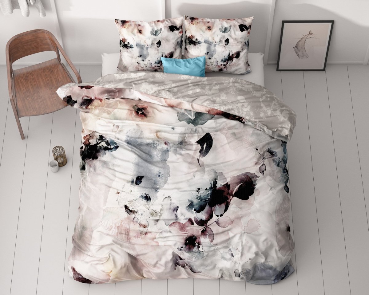100% Cotton Sateen Duvet Cover Set Floral | Grey | Single - 140cm (W) x 220cm (L) - The Bedding & Blankets Store