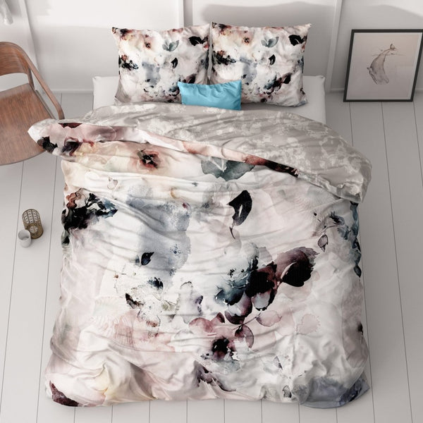 100% Cotton Sateen Duvet Cover Set Floral | Grey | Single - 140cm (W) x 220cm (L) - The Bedding & Blankets Store