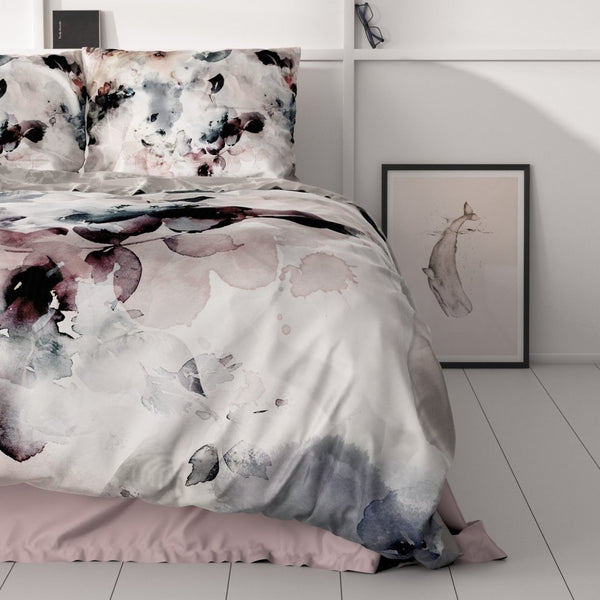 100% Cotton Sateen Duvet Cover Set Floral | Grey | Single - 140cm (W) x 220cm (L) - The Bedding & Blankets Store