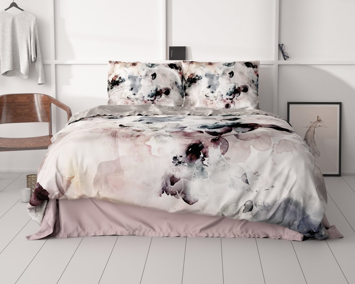100% Cotton Sateen Duvet Cover Set Floral | Grey | Single - 140cm (W) x 220cm (L) - The Bedding & Blankets Store