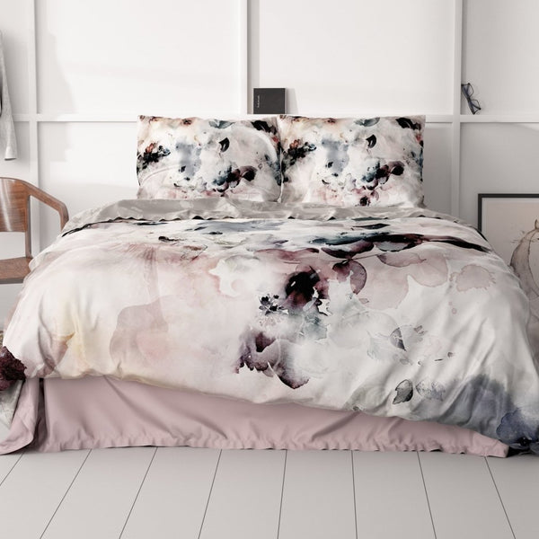 100% Cotton Sateen Duvet Cover Set Floral | Grey | Single - 140cm (W) x 220cm (L) - The Bedding & Blankets Store