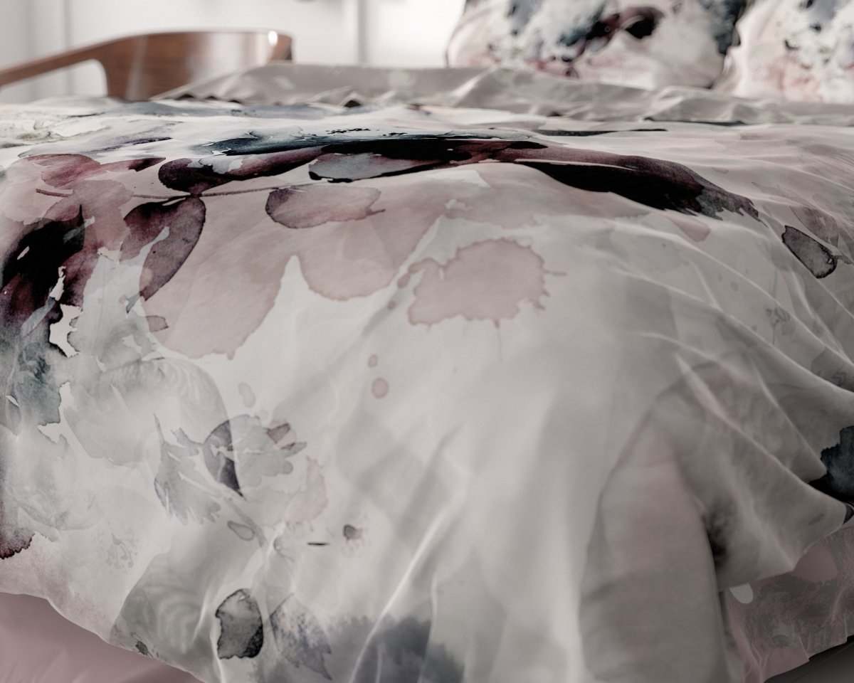 100% Cotton Sateen Duvet Cover Set Floral | Grey | Single - 140cm (W) x 220cm (L) - The Bedding & Blankets Store