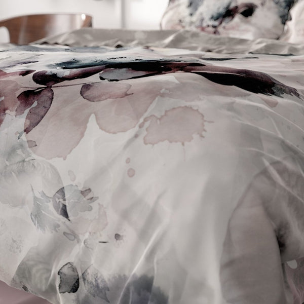 100% Cotton Sateen Duvet Cover Set Floral | Grey | Single - 140cm (W) x 220cm (L) - The Bedding & Blankets Store