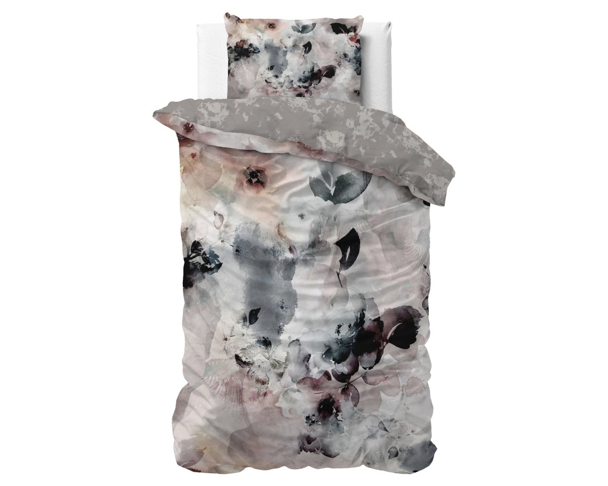 100% Cotton Sateen Duvet Cover Set Floral | Grey | Single - 140cm (W) x 220cm (L) - The Bedding & Blankets Store