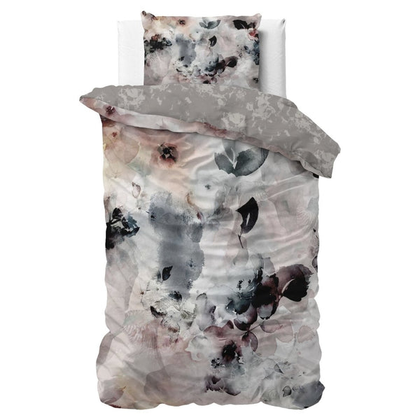 100% Cotton Sateen Duvet Cover Set Floral | Grey | Single - 140cm (W) x 220cm (L) - The Bedding & Blankets Store