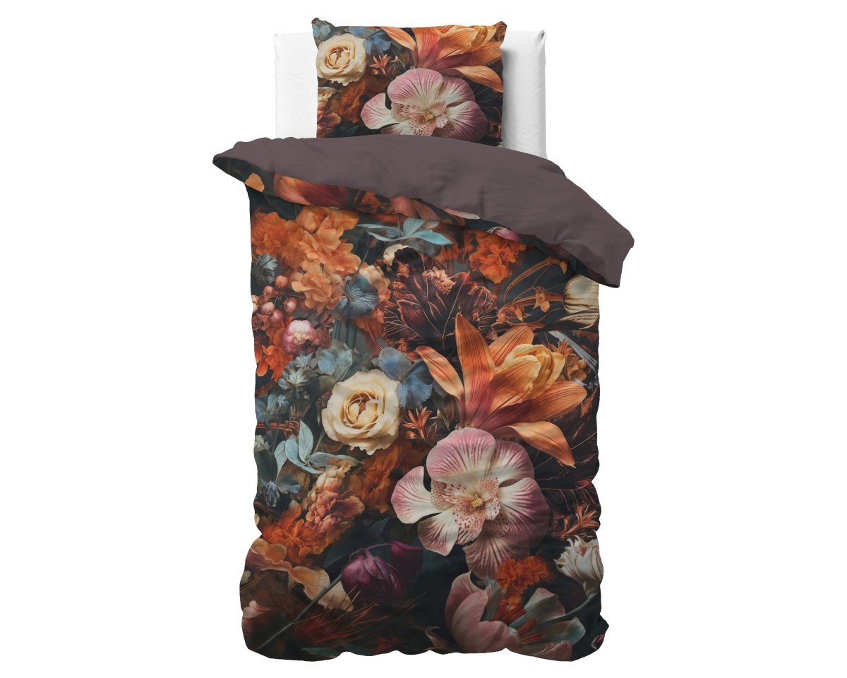 100% Cotton Sateen Duvet Cover Set Flower Artistic | Multicolour | Single - 140cm (W) x 220cm (L) - The Bedding & Blankets Store