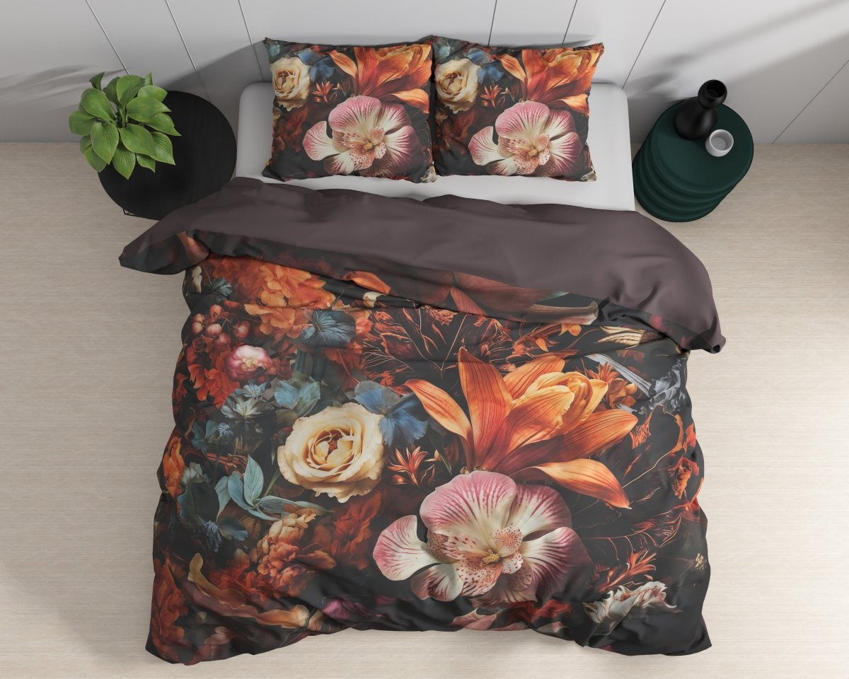 100% Cotton Sateen Duvet Cover Set Flower Artistic | Multicolour | Single - 140cm (W) x 220cm (L) - The Bedding & Blankets Store
