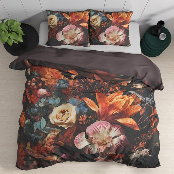 100% Cotton Sateen Duvet Cover Set Flower Artistic | Multicolour | Single - 140cm (W) x 220cm (L) - The Bedding & Blankets Store