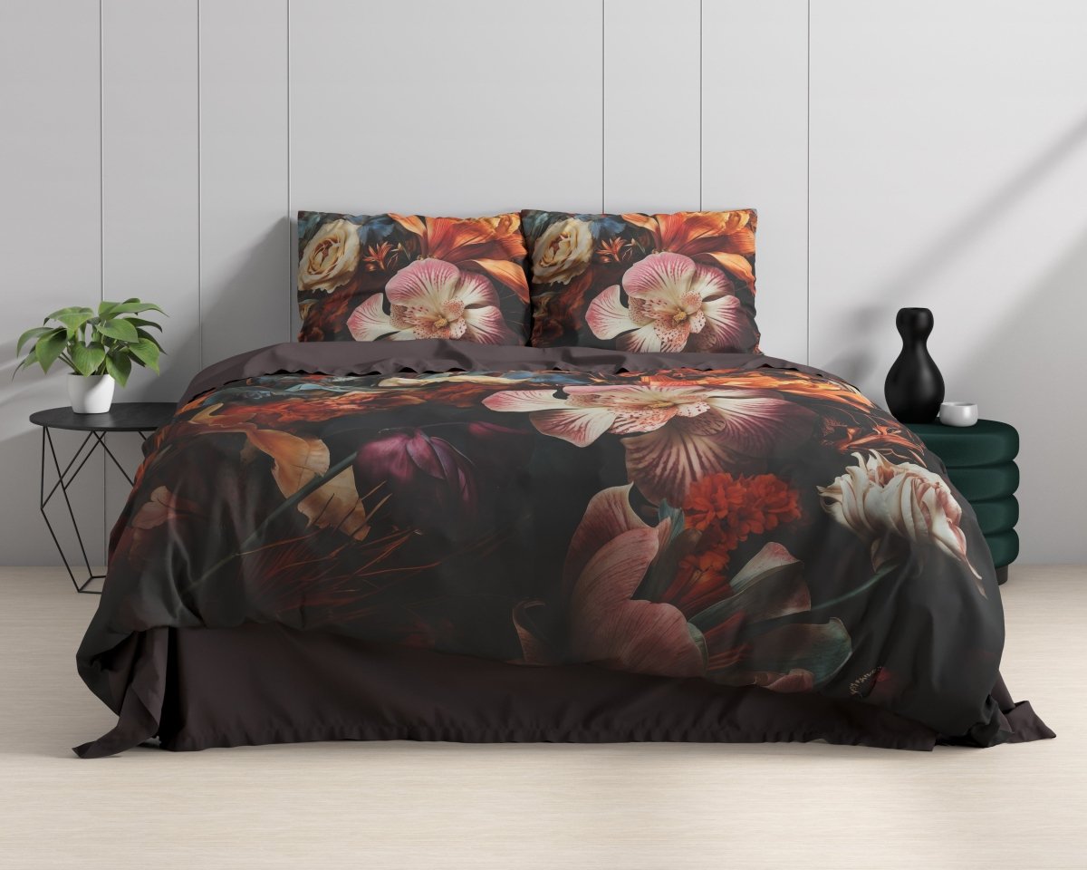 100% Cotton Sateen Duvet Cover Set Flower Artistic | Multicolour | Single - 140cm (W) x 220cm (L) - The Bedding & Blankets Store