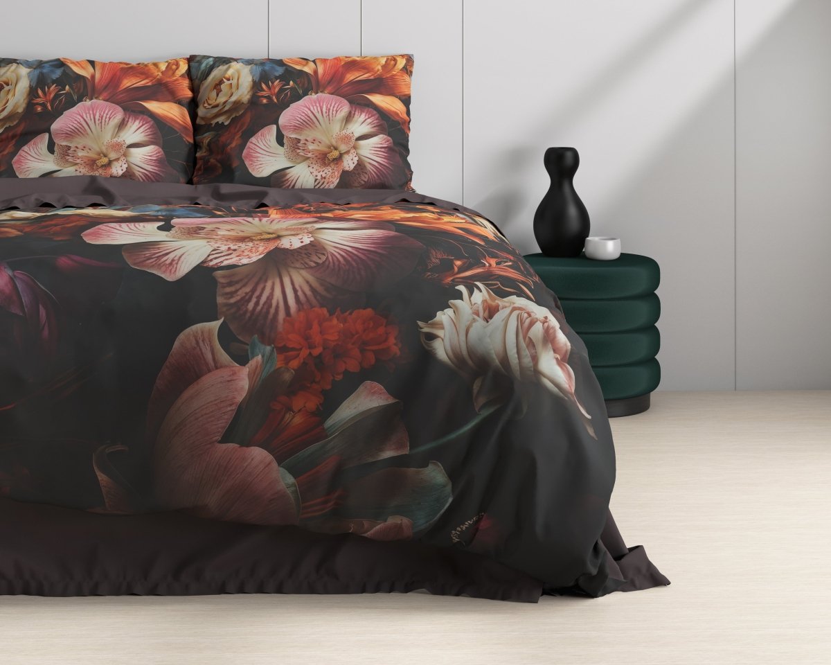 100% Cotton Sateen Duvet Cover Set Flower Artistic | Multicolour | Single - 140cm (W) x 220cm (L) - The Bedding & Blankets Store