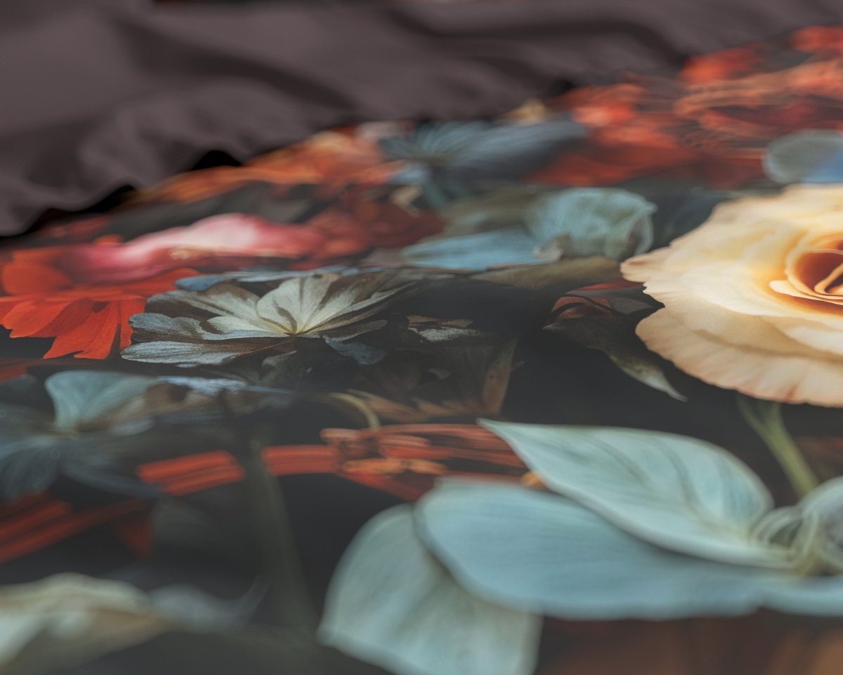 100% Cotton Sateen Duvet Cover Set Flower Artistic | Multicolour | Single - 140cm (W) x 220cm (L) - The Bedding & Blankets Store