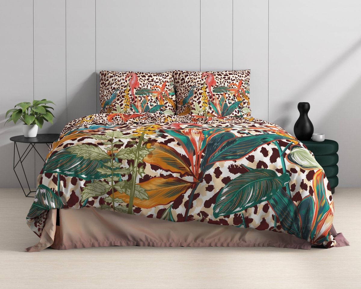 100% Cotton Sateen Duvet Cover Set Ida | Multicolour | Single - 140cm (W) x 220cm (L) - The Bedding & Blankets Store