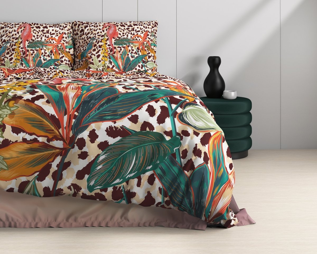 100% Cotton Sateen Duvet Cover Set Ida | Multicolour | Single - 140cm (W) x 220cm (L) - The Bedding & Blankets Store