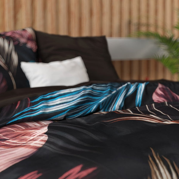 100% Cotton Sateen Duvet Cover Set Isabella | Black | Single - 140cm (W) x 220cm (L) - The Bedding & Blankets Store