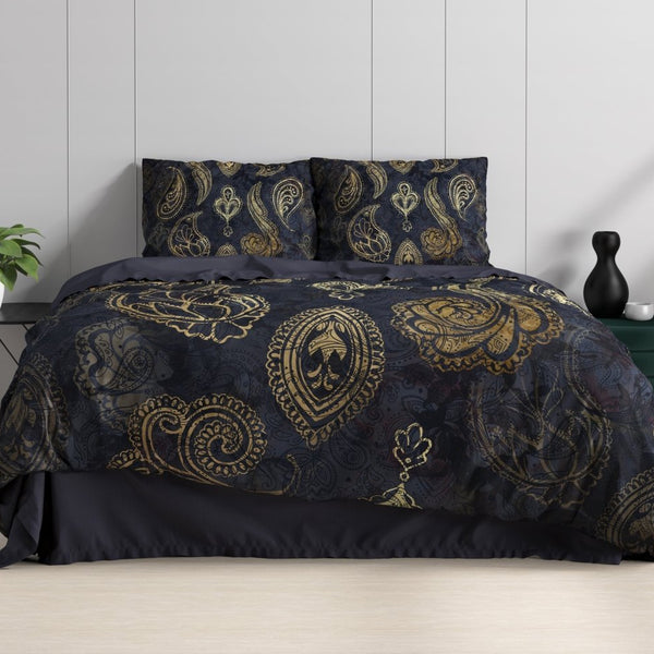 100% Cotton Sateen Duvet Cover Set Jaimy | Blue | Single - 140cm (W) x 220cm (L) - The Bedding & Blankets Store