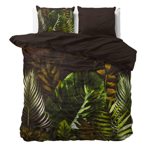 100% Cotton Sateen Duvet Cover Set Jungle Art 2 | Taupe | Double - 200cm (W) x 220cm (L) - The Bedding & Blankets Store
