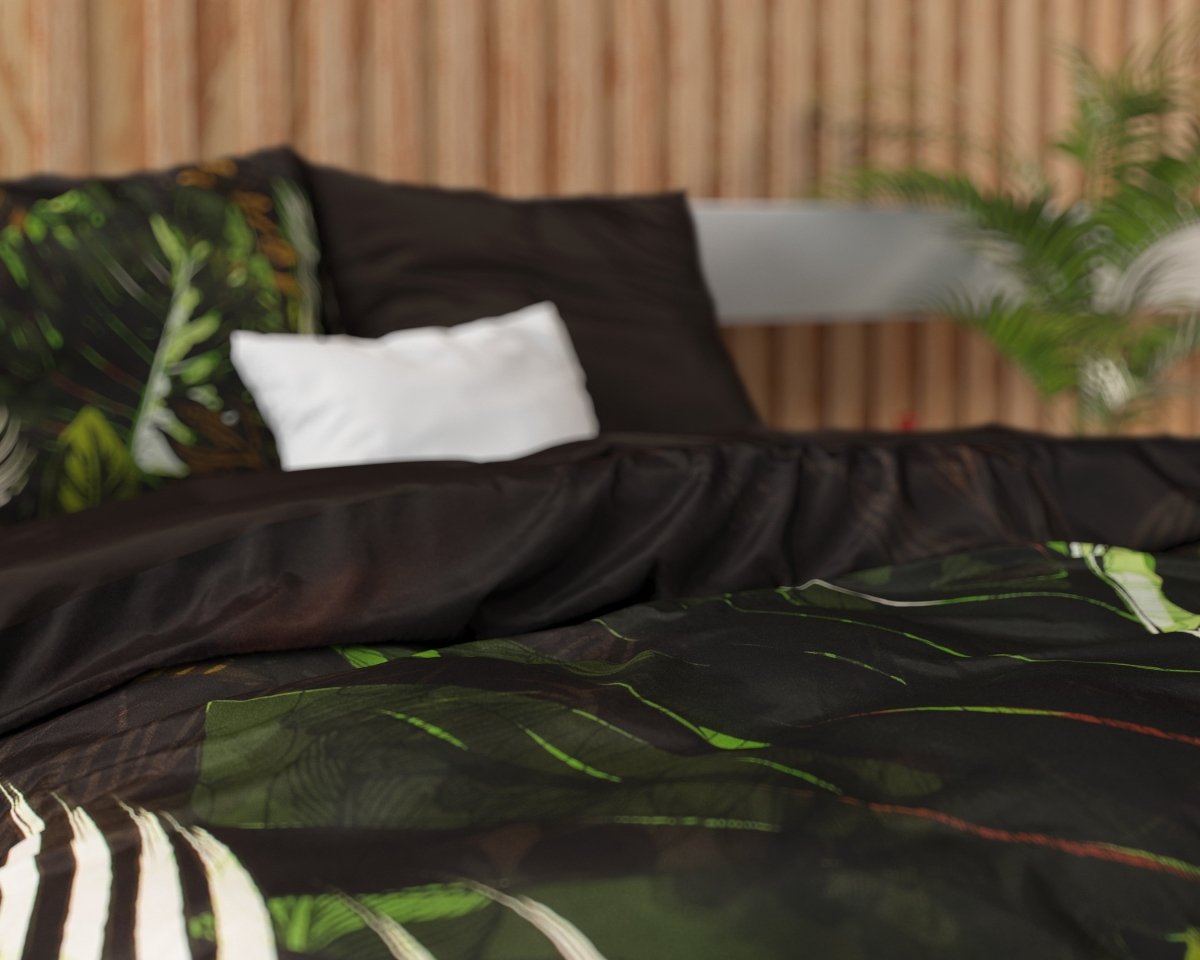 100% Cotton Sateen Duvet Cover Set Jungle Art 2 | Taupe | Double - 200cm (W) x 220cm (L) - The Bedding & Blankets Store