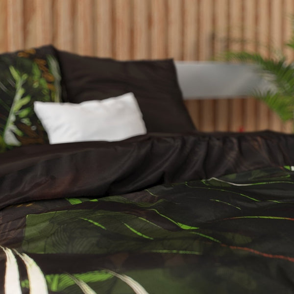 100% Cotton Sateen Duvet Cover Set Jungle Art 2 | Taupe | Double - 200cm (W) x 220cm (L) - The Bedding & Blankets Store