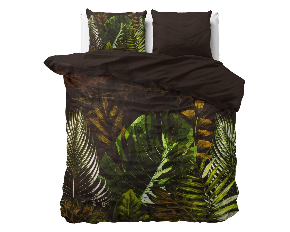 100% Cotton Sateen Duvet Cover Set Jungle Art 2 | Taupe | Double - 200cm (W) x 220cm (L) - The Bedding & Blankets Store