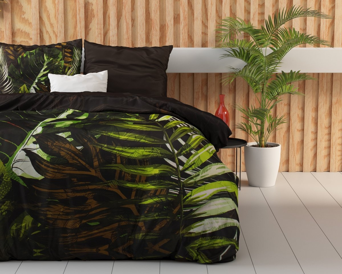 100% Cotton Sateen Duvet Cover Set Jungle Art 2 | Taupe | Double - 200cm (W) x 220cm (L) - The Bedding & Blankets Store
