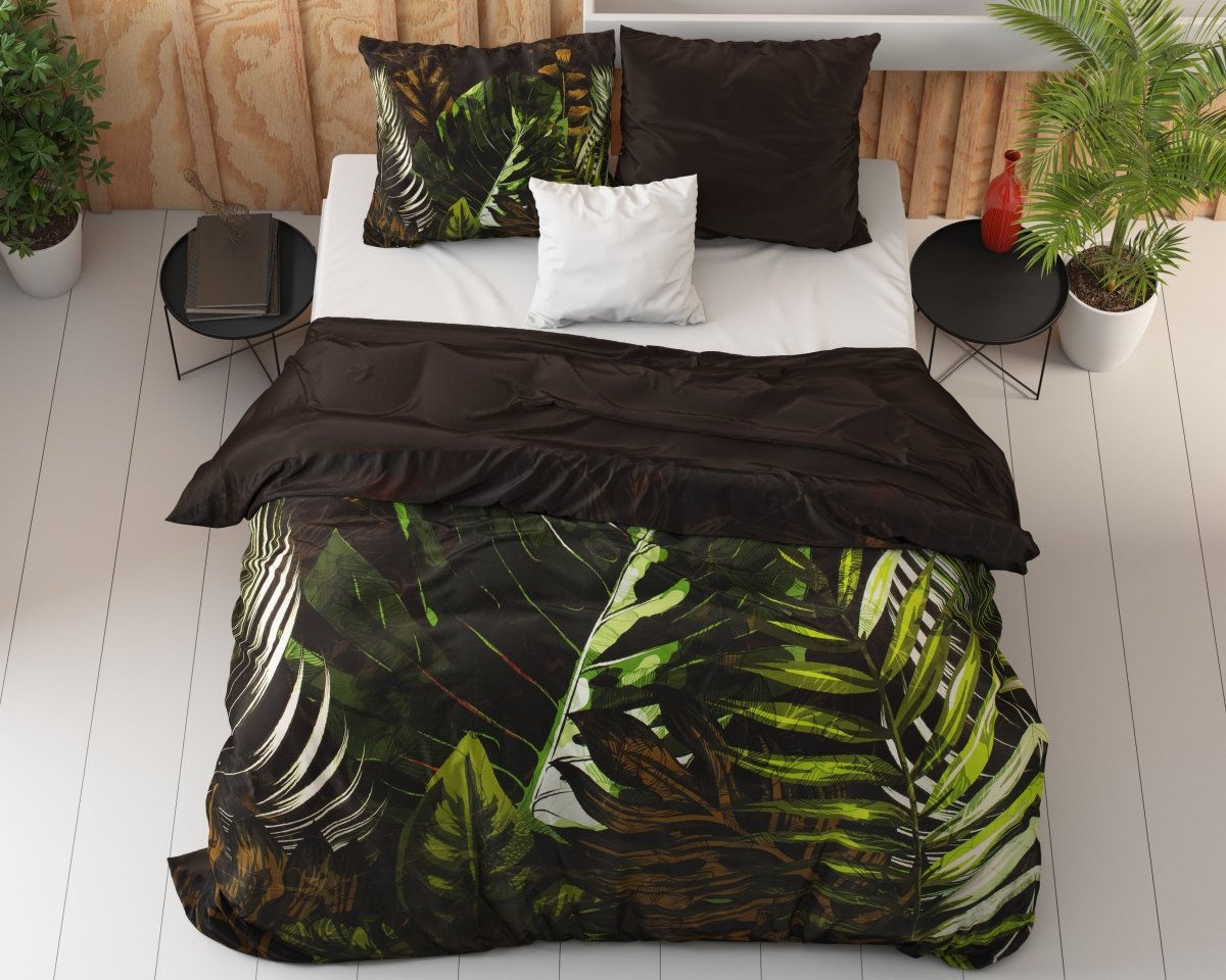 100% Cotton Sateen Duvet Cover Set Jungle Art 2 | Taupe | Double - 200cm (W) x 220cm (L) - The Bedding & Blankets Store
