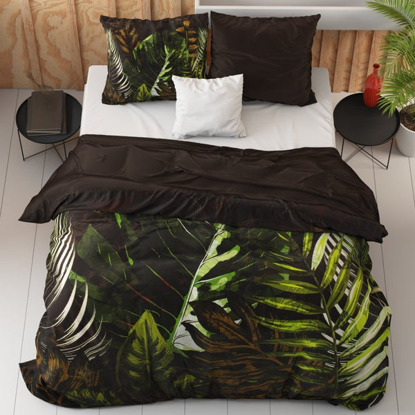100% Cotton Sateen Duvet Cover Set Jungle Art 2 | Taupe | Double - 200cm (W) x 220cm (L) - The Bedding & Blankets Store