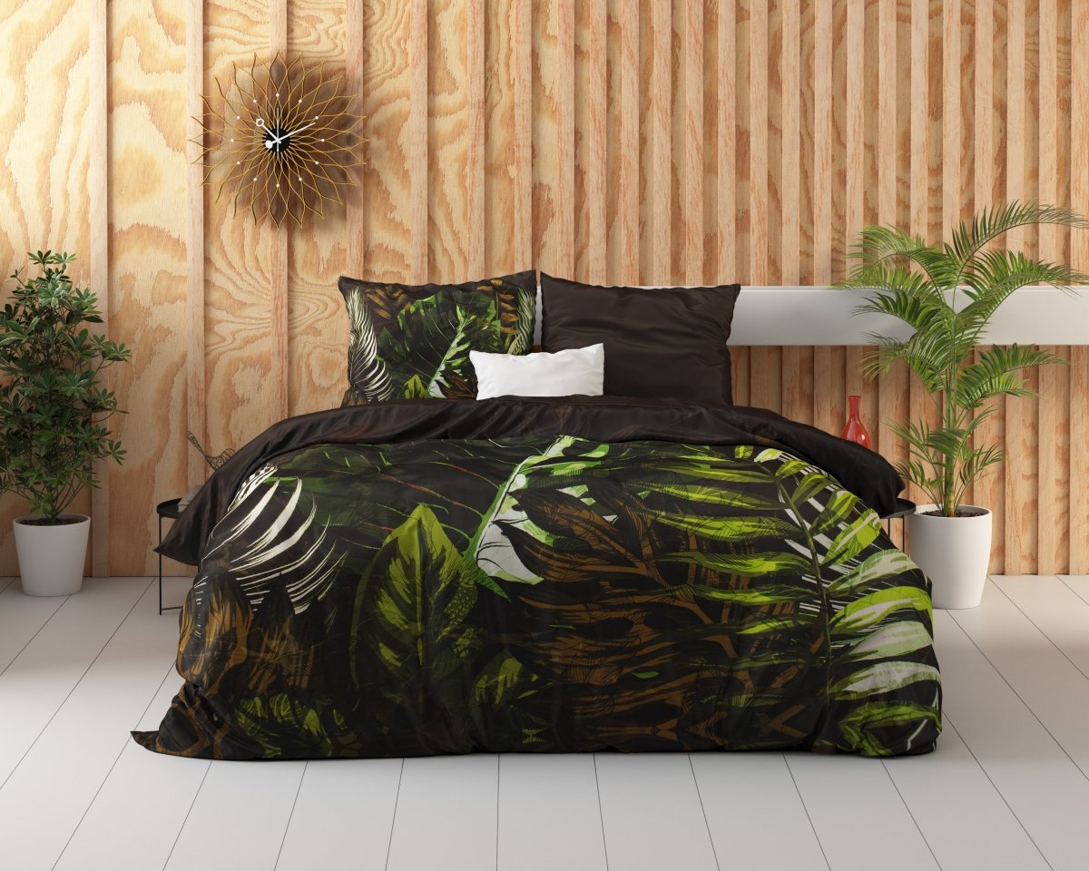 100% Cotton Sateen Duvet Cover Set Jungle Art 2 | Taupe | Double - 200cm (W) x 220cm (L) - The Bedding & Blankets Store