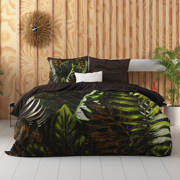 100% Cotton Sateen Duvet Cover Set Jungle Art 2 | Taupe | Double - 200cm (W) x 220cm (L) - The Bedding & Blankets Store