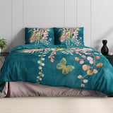 100% Cotton Sateen Duvet Cover Set Kamala | Botanical Green | Single - 140cm (W) x 220cm (L) - The Bedding & Blankets Store