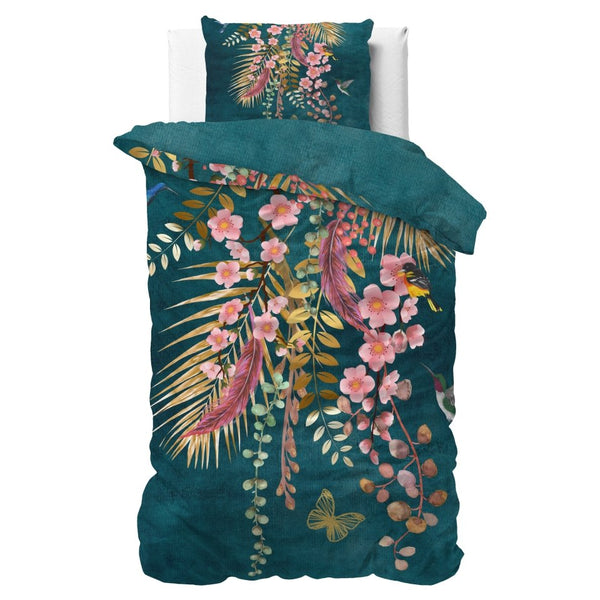 100% Cotton Sateen Duvet Cover Set Kamala | Botanical Green | Single - 140cm (W) x 220cm (L) - The Bedding & Blankets Store