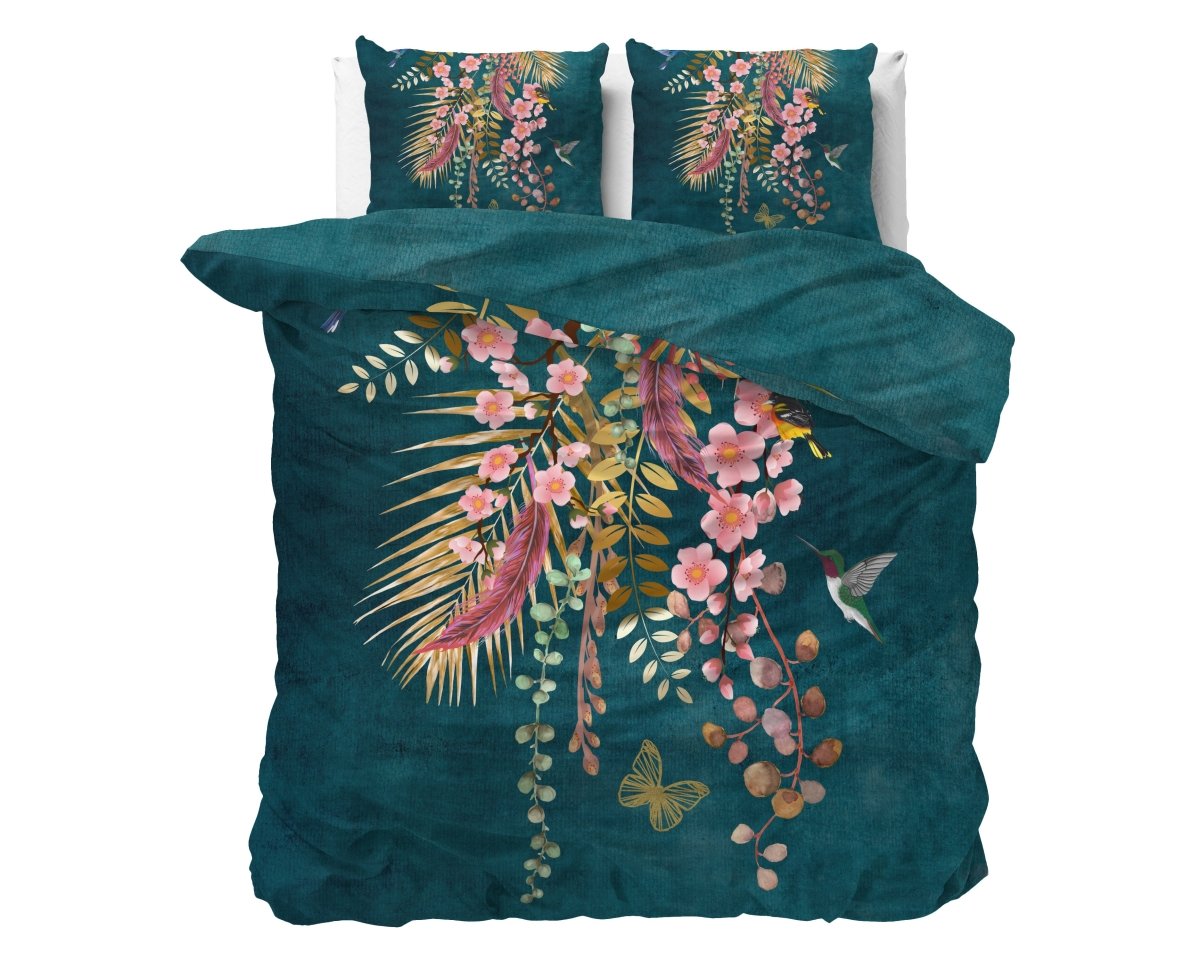 100% Cotton Sateen Duvet Cover Set Kamala | Botanical Green | Single - 140cm (W) x 220cm (L) - The Bedding & Blankets Store