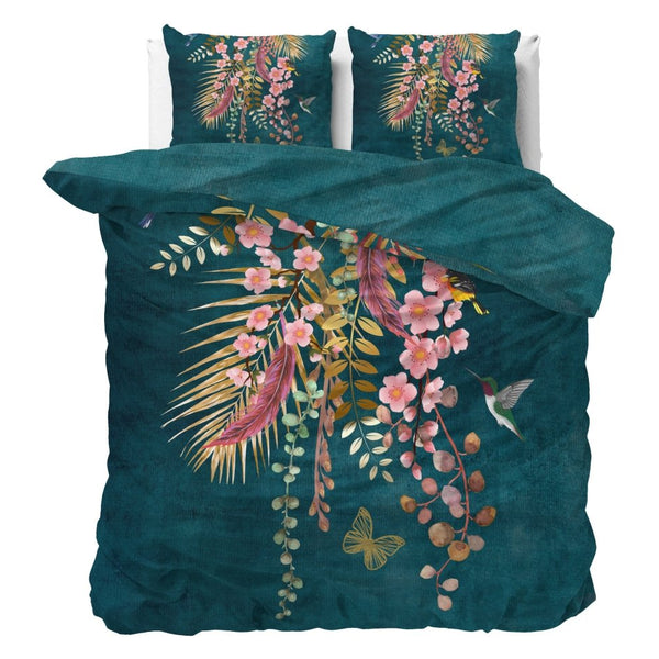 100% Cotton Sateen Duvet Cover Set Kamala | Botanical Green | Single - 140cm (W) x 220cm (L) - The Bedding & Blankets Store