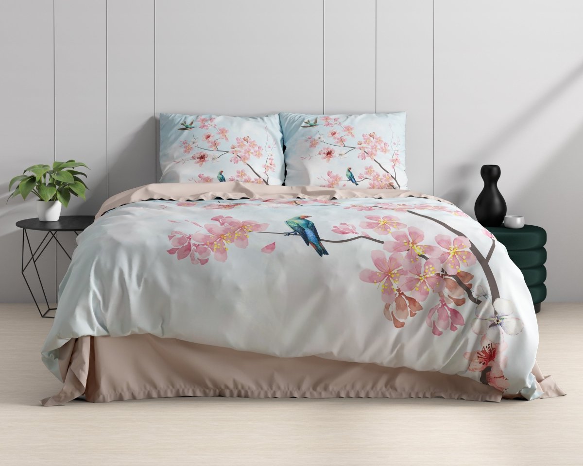 100% Cotton Sateen Duvet Cover Set Layla | Blue | Single - 140cm (W) x 220cm (L) - The Bedding & Blankets Store