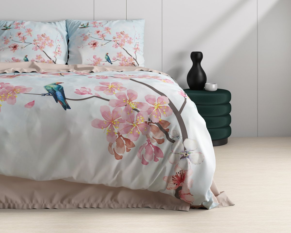 100% Cotton Sateen Duvet Cover Set Layla | Blue | Single - 140cm (W) x 220cm (L) - The Bedding & Blankets Store