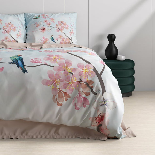 100% Cotton Sateen Duvet Cover Set Layla | Blue | Single - 140cm (W) x 220cm (L) - The Bedding & Blankets Store