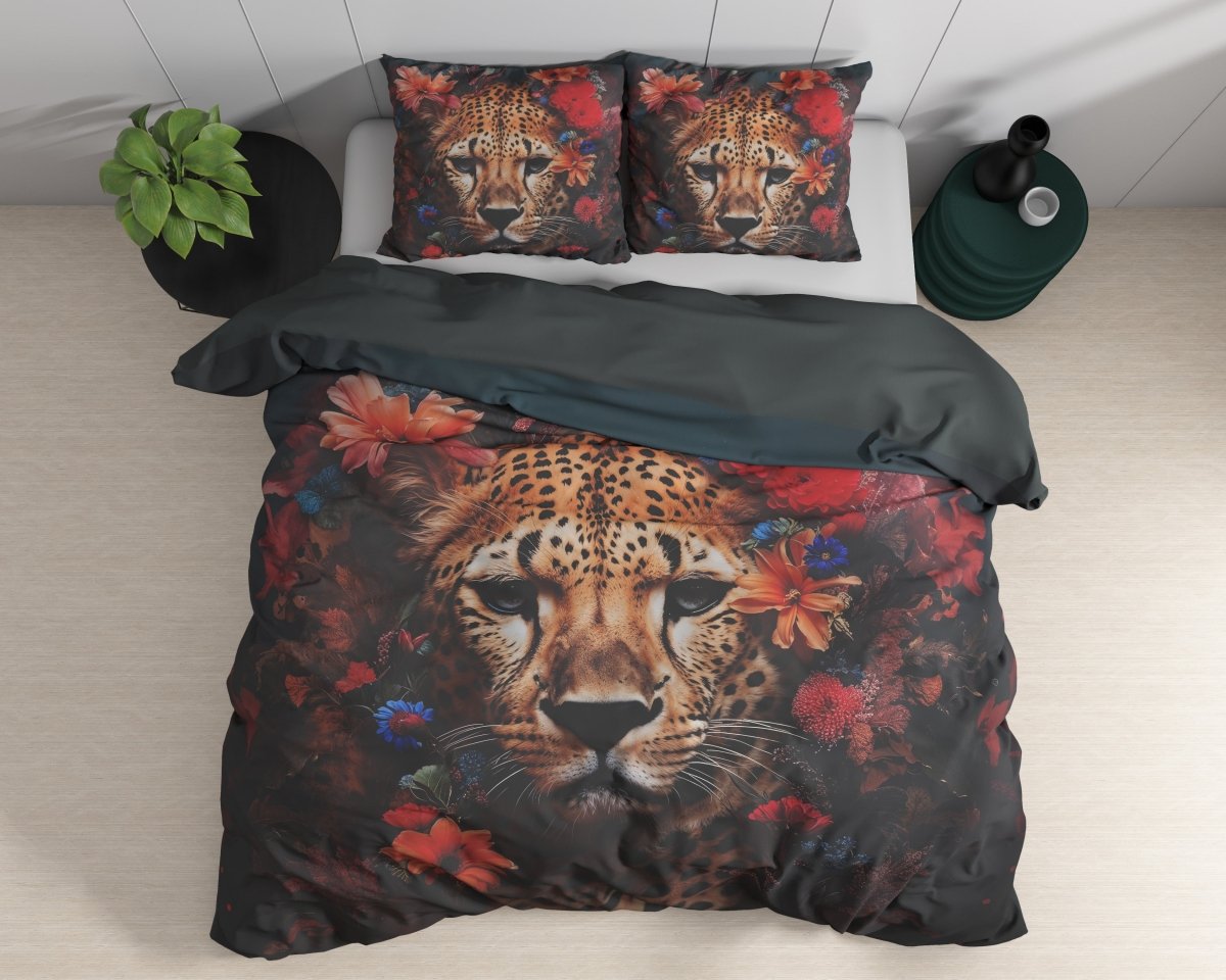 100% Cotton Sateen Duvet Cover Set Leopardo | Multicolour | Single - 140cm (W) x 220cm (L) - The Bedding & Blankets Store