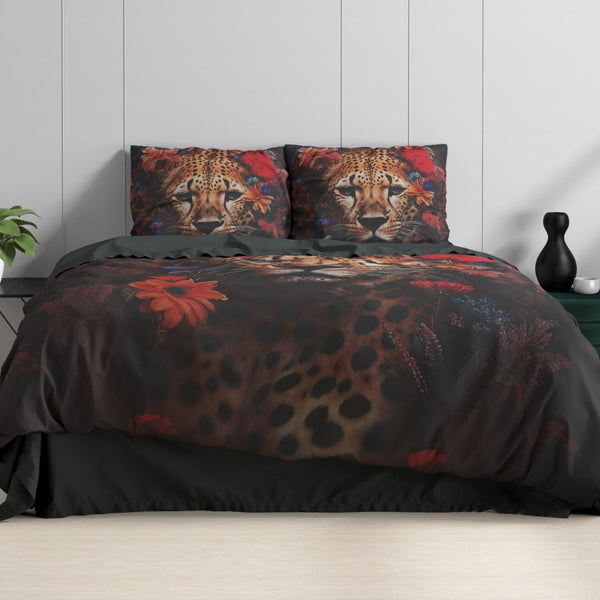 100% Cotton Sateen Duvet Cover Set Leopardo | Multicolour | Single - 140cm (W) x 220cm (L) - The Bedding & Blankets Store