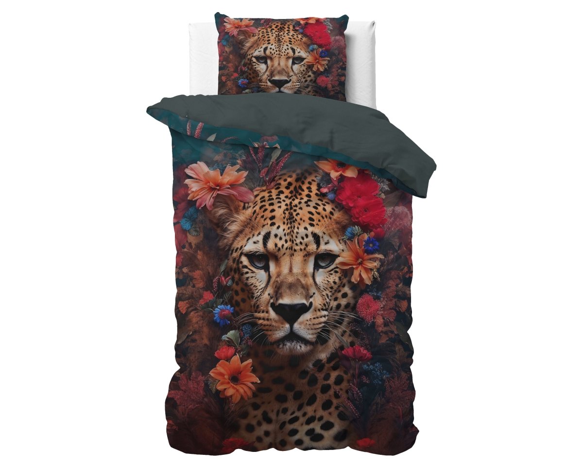 100% Cotton Sateen Duvet Cover Set Leopardo | Multicolour | Single - 140cm (W) x 220cm (L) - The Bedding & Blankets Store
