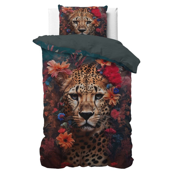 100% Cotton Sateen Duvet Cover Set Leopardo | Multicolour | Single - 140cm (W) x 220cm (L) - The Bedding & Blankets Store